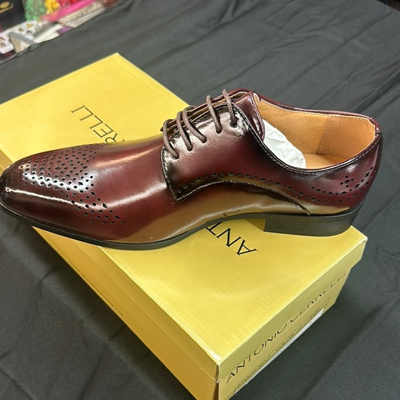 Burgundy Oxford Dress Shoes with Brogue Detailing and Polished Leather
